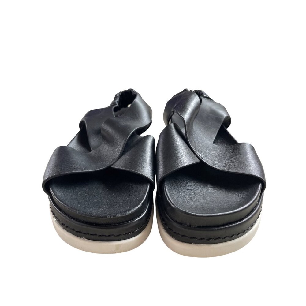J/Slides Women's 9 Gloria Ruched Slide Sandals Black leather Platform Sandals - Picture 3 of 7